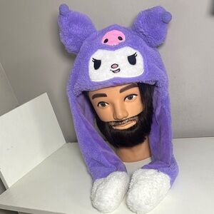 Kuromi Purple and White Plush Animal Hat with jumping ears